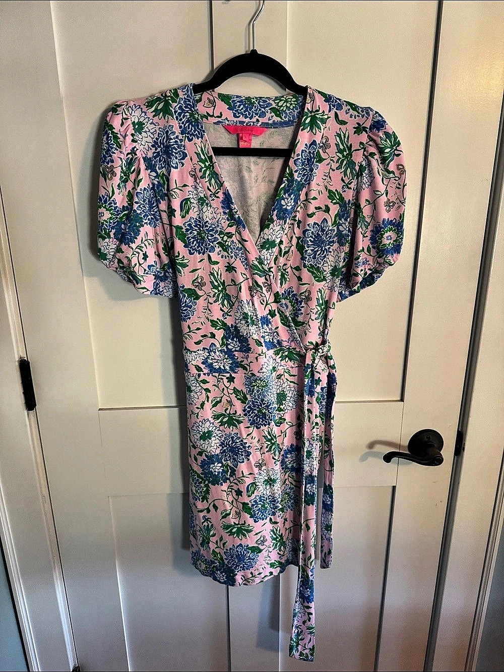 Lilly Pulitzer Floral Wrap romper Pink Blue Size Medium